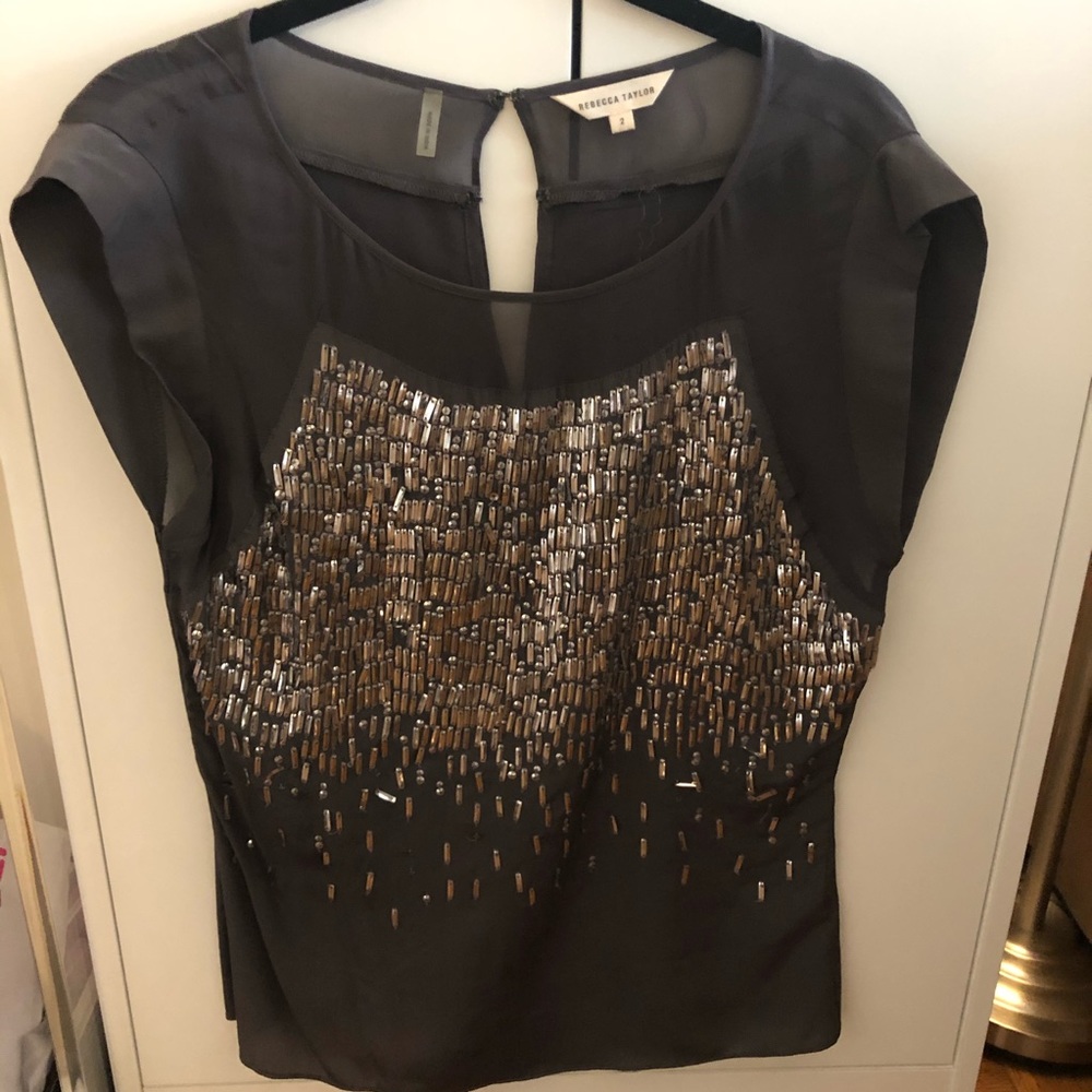 Rebecca Taylor Silk Top W/ Silver Embellishments